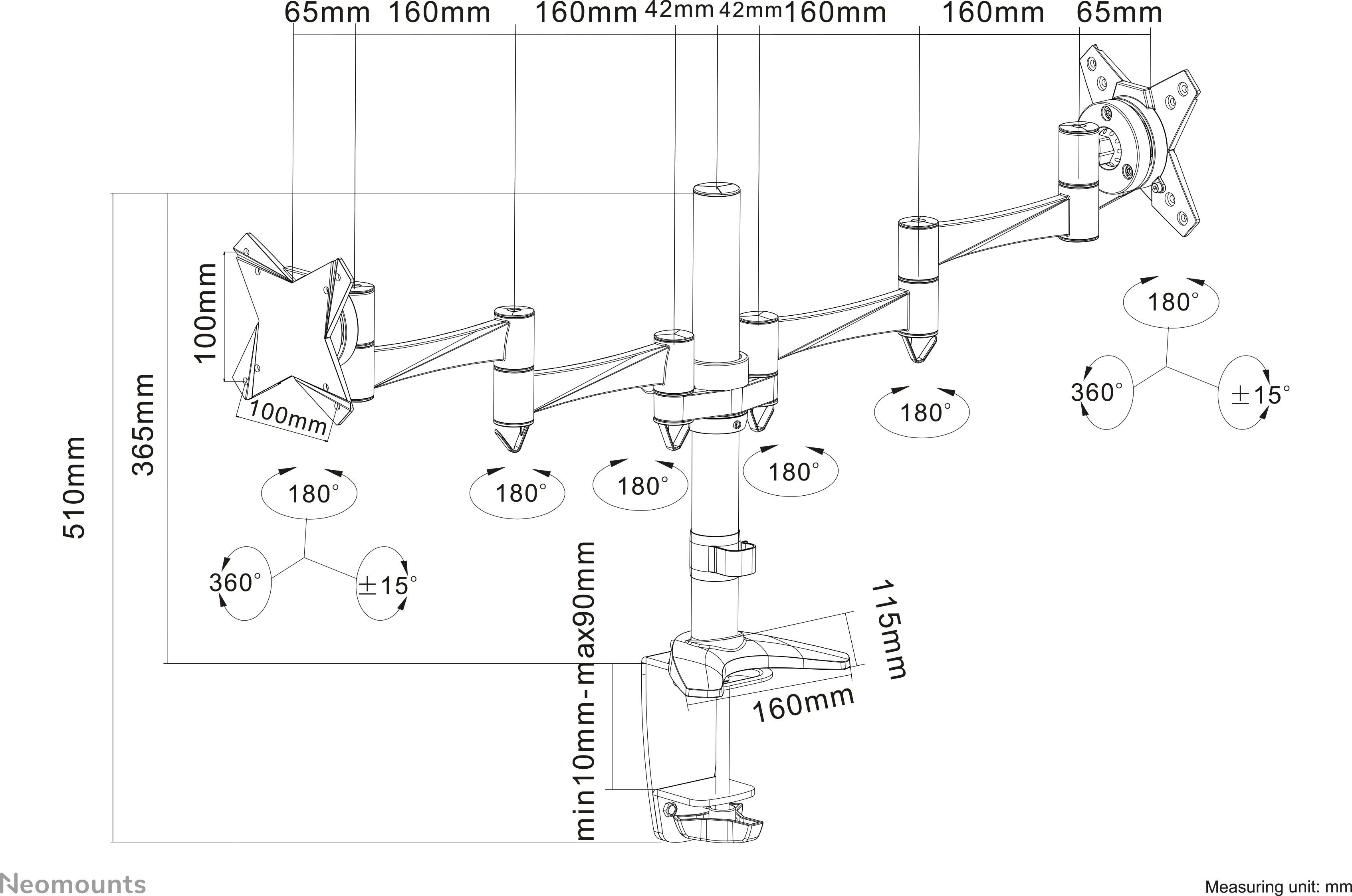 Neomounts FPMA-D1330DBLACK 2fach Monitor-Tischhalterung 25,4cm (10") - 68,6cm (27") Höhenverstellbar, Neigbar, Schwenkbar