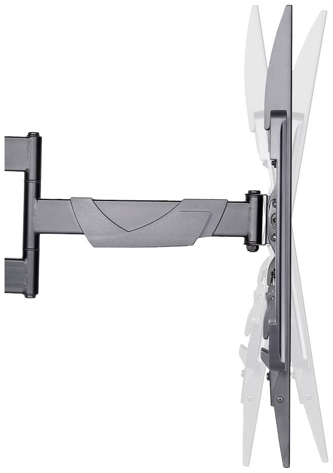 Ein verstellbarer TV-Wandhalter zeigt die Bewegung und Flexibilität mit einem schwenkbaren Arm und verschiedenen Neigungspositionen.
