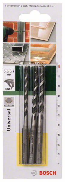 Bosch Accessories 2609256919 Mehrzweckbohrer-Set 3teilig 5.5 mm, 6 mm, 7mm Gesamtlänge 100mm SDS-Quick 1 Set