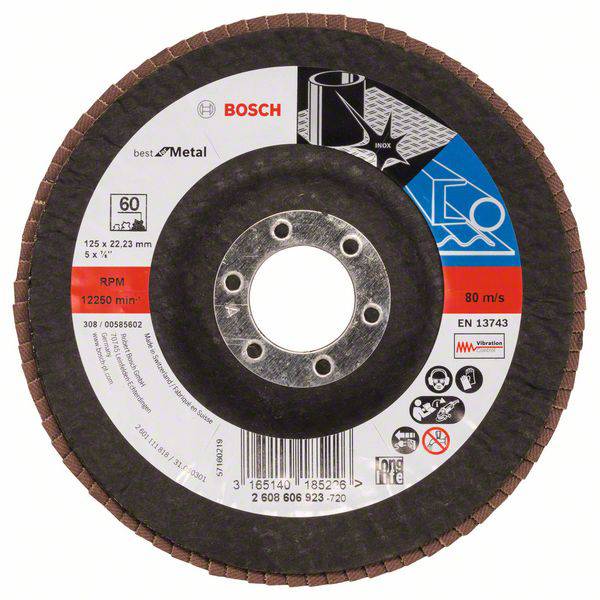 Schleifscheibe von Bosch für Metallbearbeitung, Ø 125 mm, max. 12.250 U/min, 80 m/s. Geeignet für Winkelschleifer.