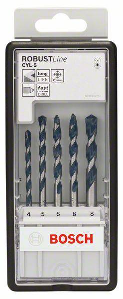 Bosch Accessories CYL-5 2608588165 Hartmetall Beton-Spiralbohrer-Set 5teilig 4 mm, 5 mm, 6 mm, 6 mm, 8mm Zylinderschaft 1 Set