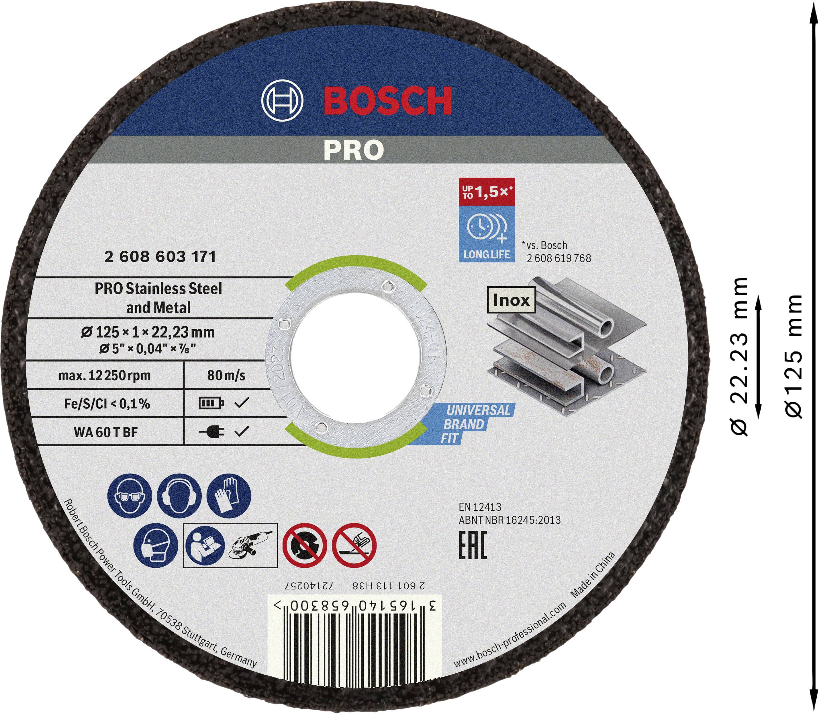 Bosch Accessories Rapido 2608603255 Trennscheibe gerade 125mm 10 St. Edelstahl, Metall