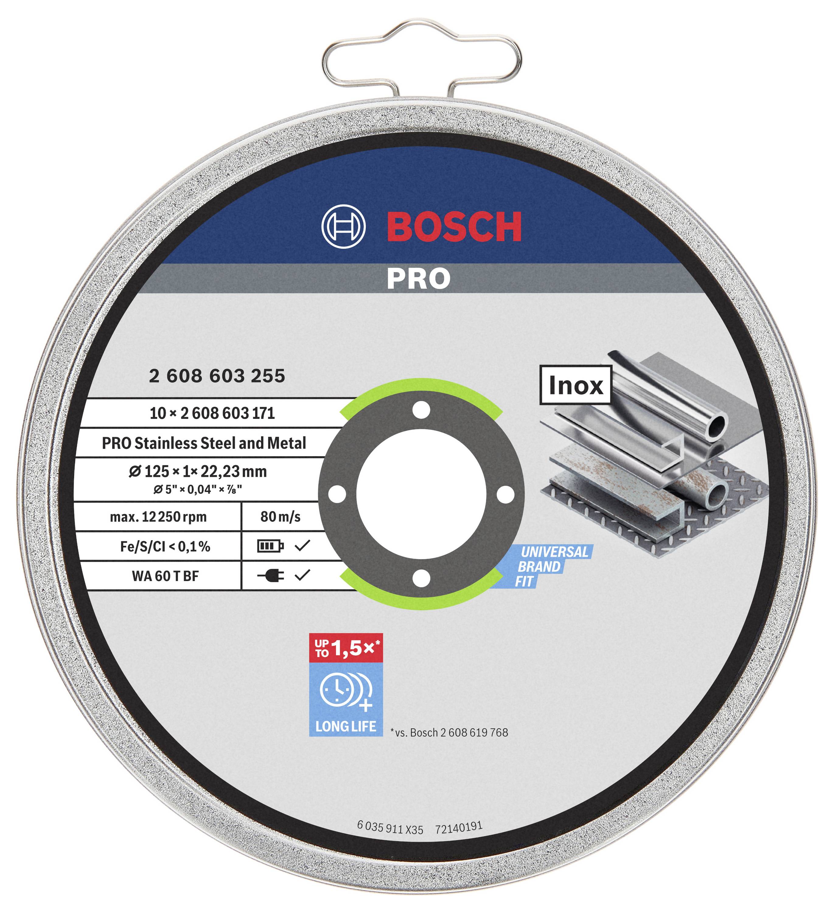 Bosch Accessories Rapido 2608603255 Trennscheibe gerade 125mm 10 St. Edelstahl, Metall