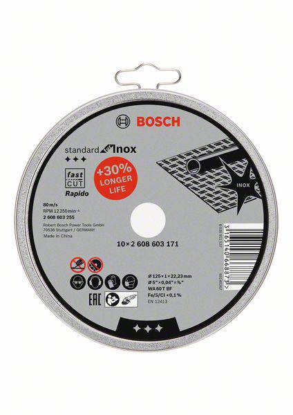 Bosch Accessories Rapido 2608603255 Trennscheibe gerade 125mm 10 St. Edelstahl, Metall