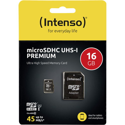 Intenso Premium microSDHC-Karte 16 GB Class 10, UHS-I inkl. SD-Adapter