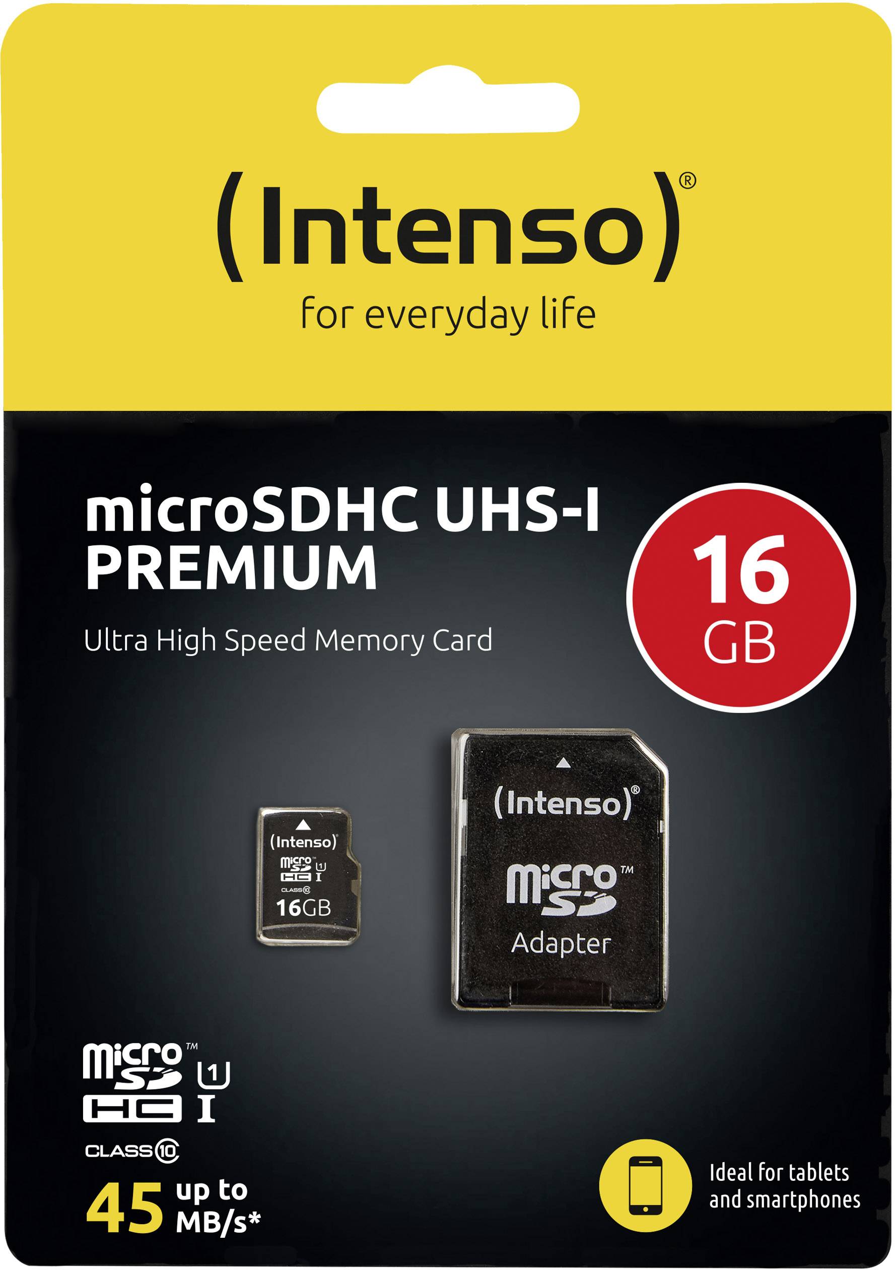 Intenso Premium microSDHC-Karte 16 GB Class 10, UHS-I inkl. SD-Adapter