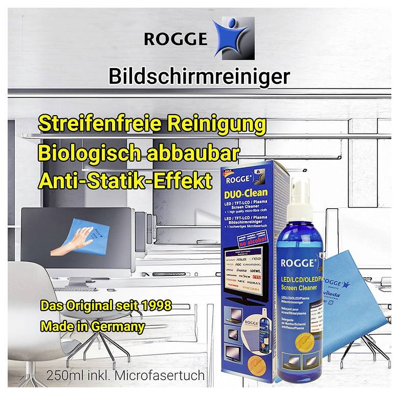 Rogge TFT, Plasma, LED, LCD Bildschirmreiniger 250ml inkl. Reinigungstuch Duo-Clean 10025 1St.