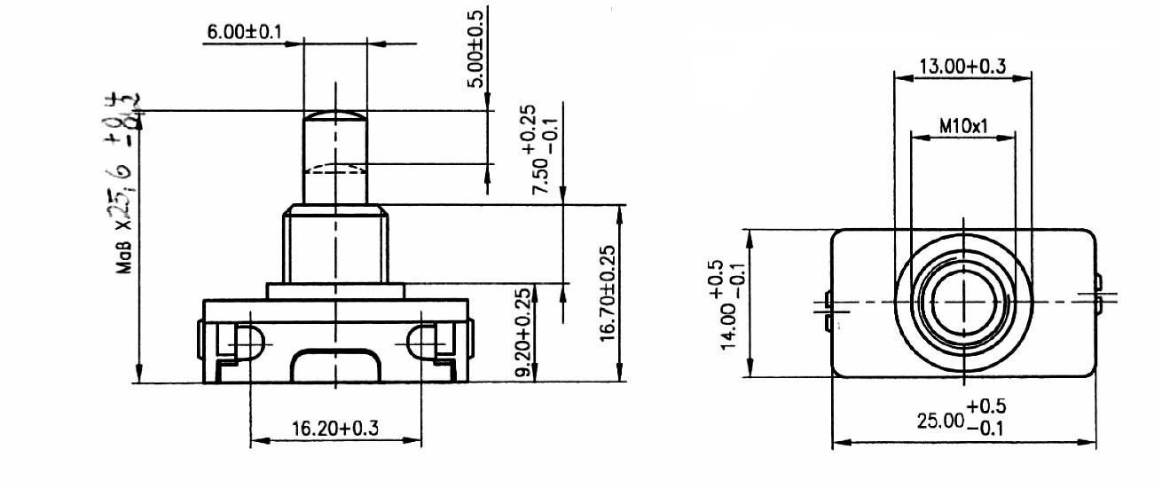 InterBär 3030-201.03 3030-201.03 Druckschalter 250 V/AC 2A 1 x Aus/Ein rastend (L x B) 25mm x 14mm 1St.