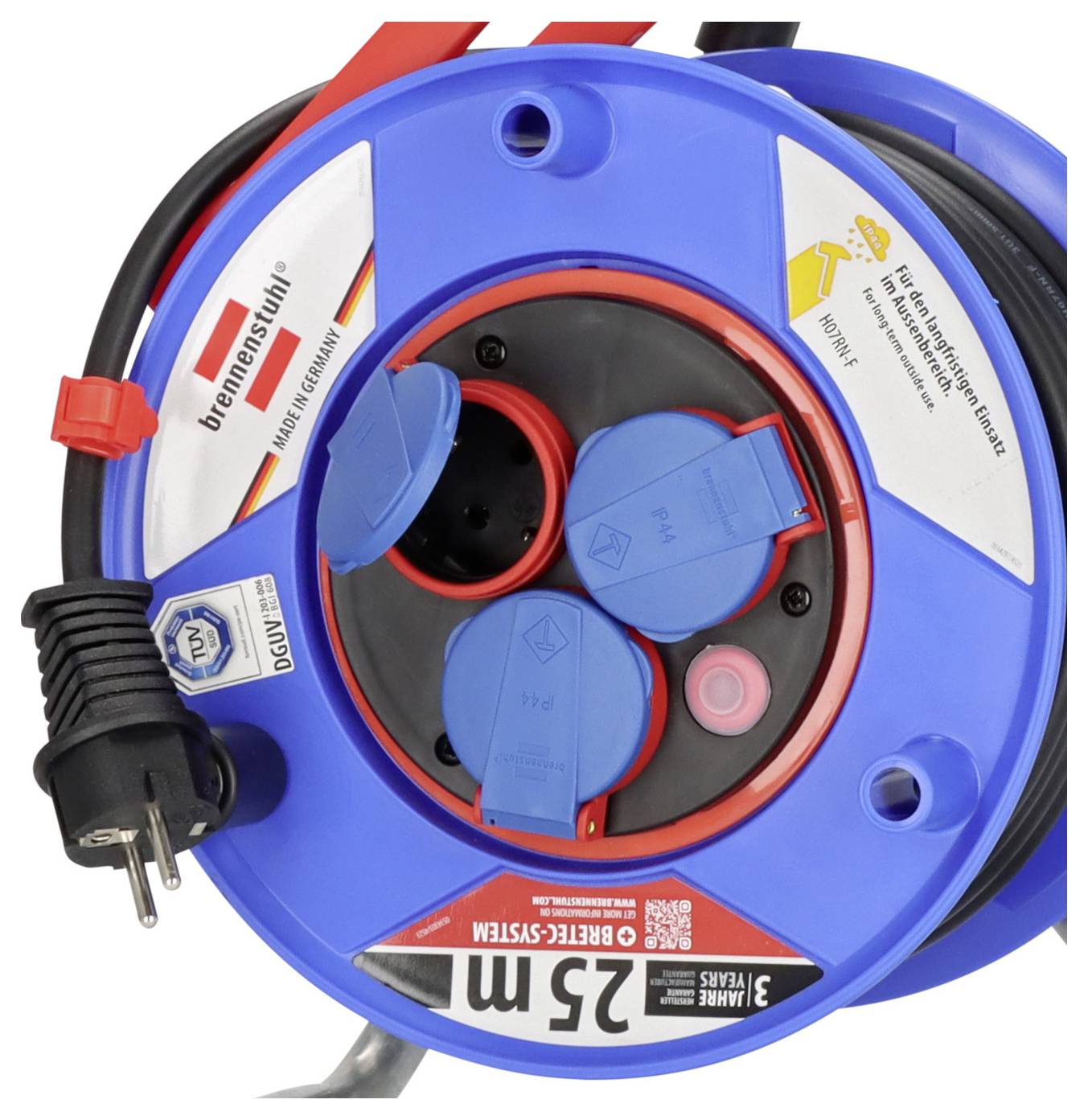 Brennenstuhl 1218900 Kabeltrommel 25.00 m Schwarz Schutzkontakt-Gummi-Stecker