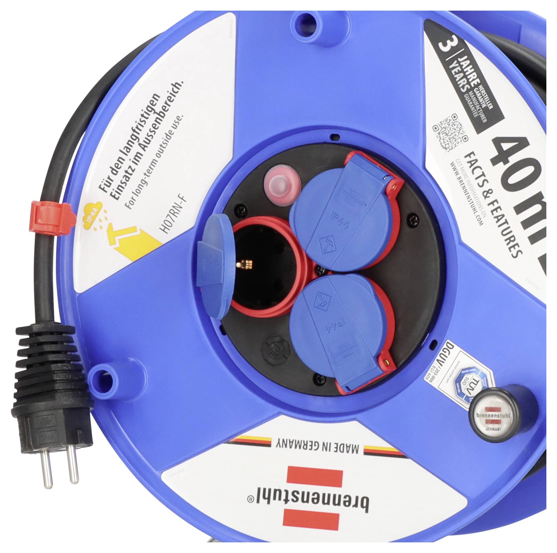 Brennenstuhl 1208380 Kabeltrommel 40.00m Blau Schutzkontakt-Stecker
