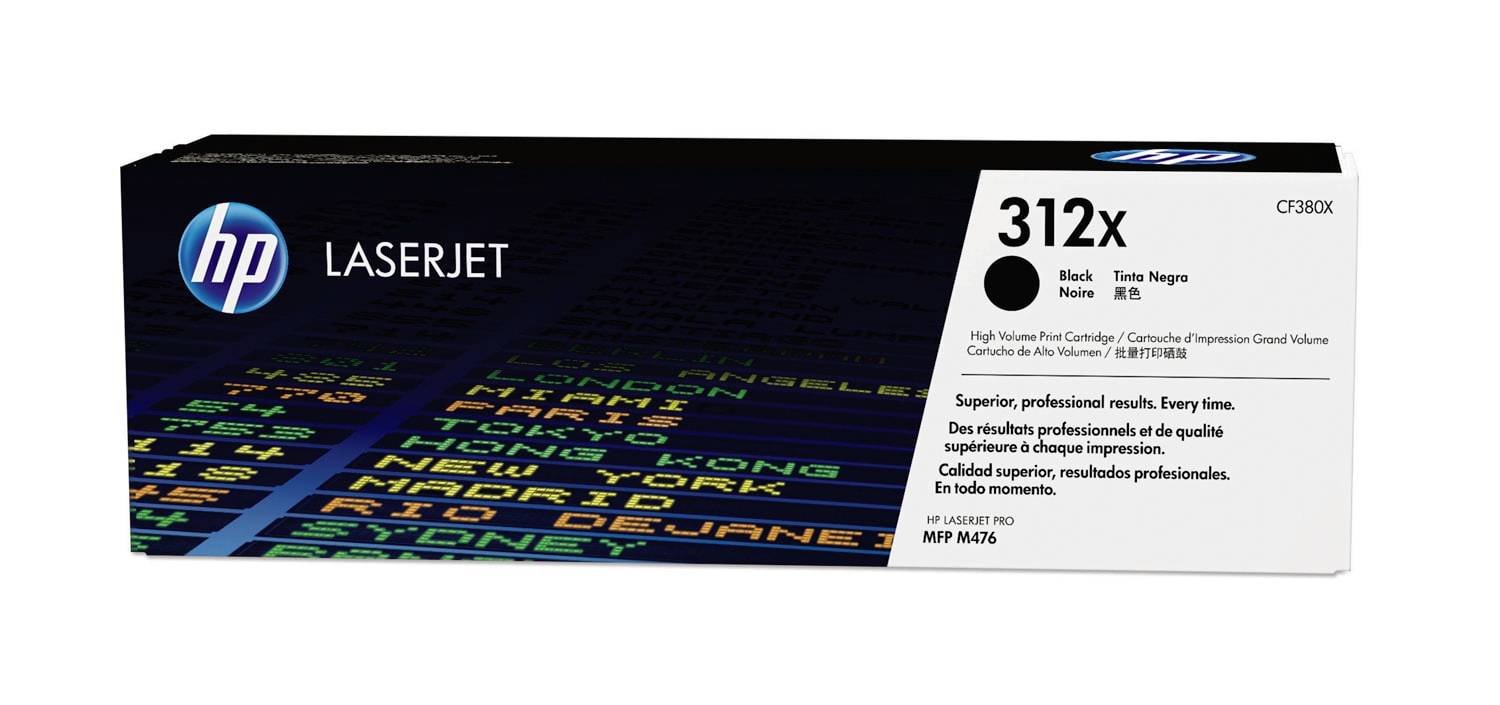 HP LaserJet 312X schwarze Tonerkassette, Verpackung mit Kennzeichnung für MFP M476 und CF380X.