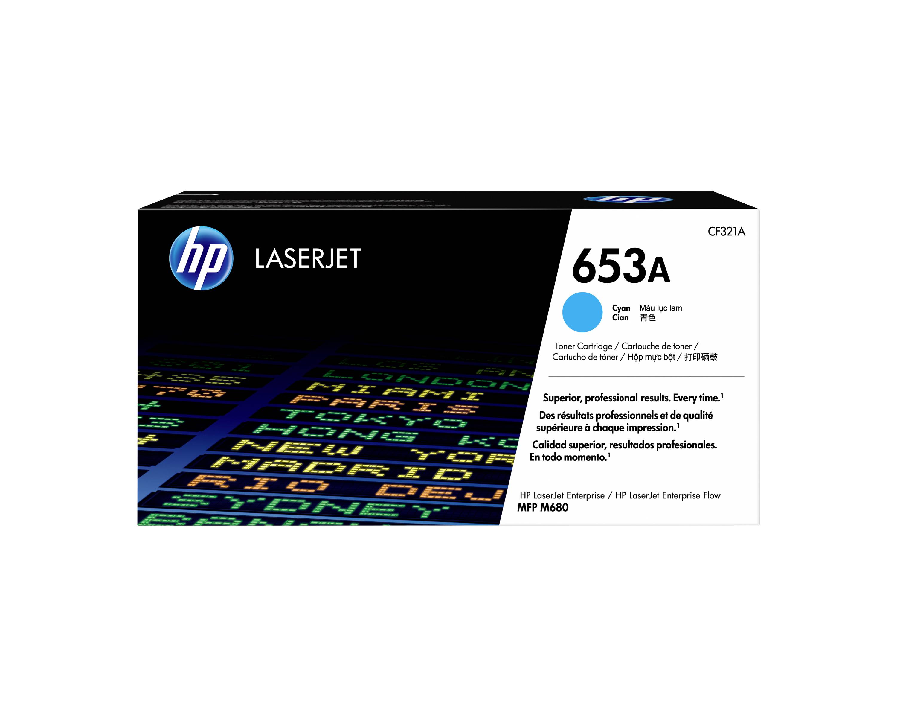 HP LaserJet 653A Cyan-Tonerpatrone für HP Color LaserJet Enterprise Drucker, gekennzeichnet mit „653A
