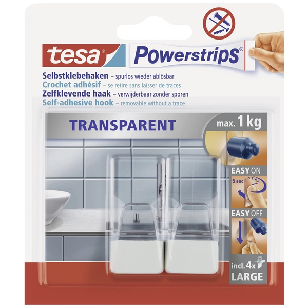 TESA POWERSTRIPS® Klebehaken Large Transparent, Weiß Inhalt: 2St. TESA POWERSTRIPS® Klebehaken Large Transparent, Weiß Inhalt: 2St.