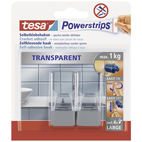 TESA POWERSTRIPS® Klebehaken Large Transparent, Chrom Inhalt: 2St. TESA POWERSTRIPS® Klebehaken Large Transparent, Chrom Inhalt: 2St.