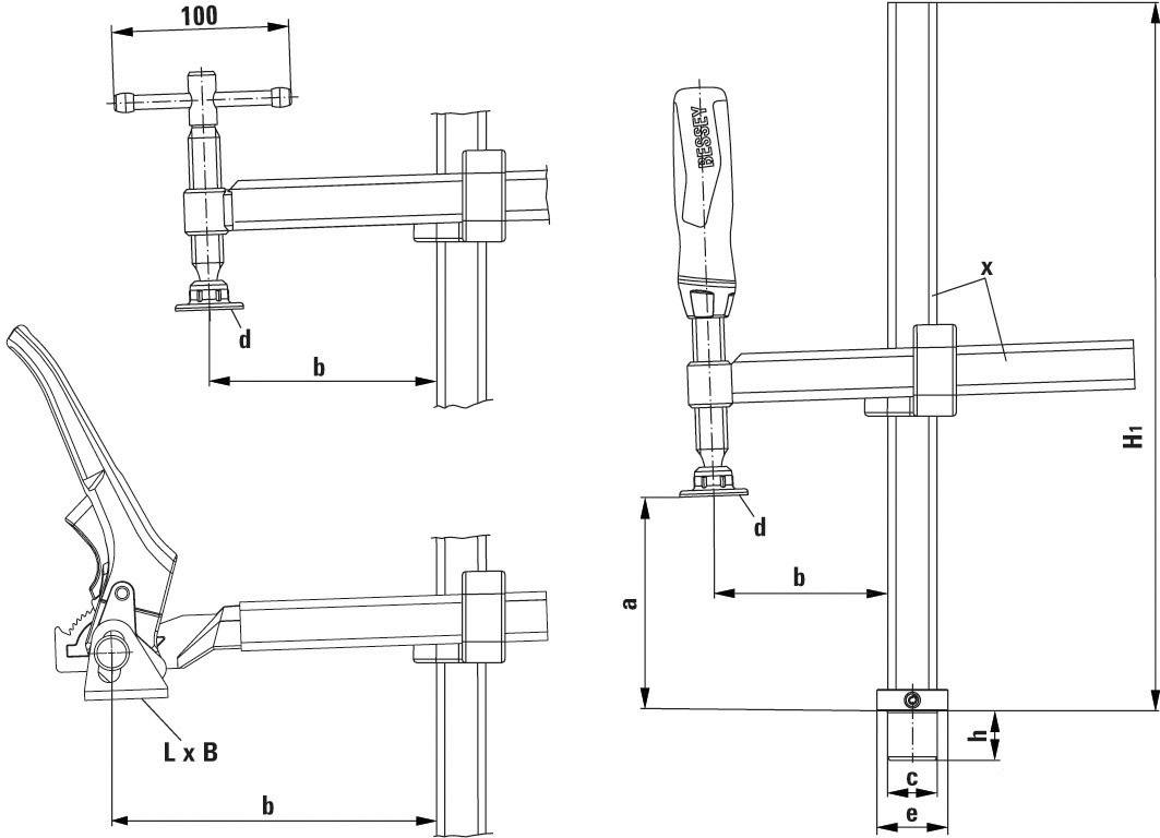 Bessey Schraubzwinge für Schweißtische mit variabler Ausladung mit 2K-Griff TWV28-30-17-2K