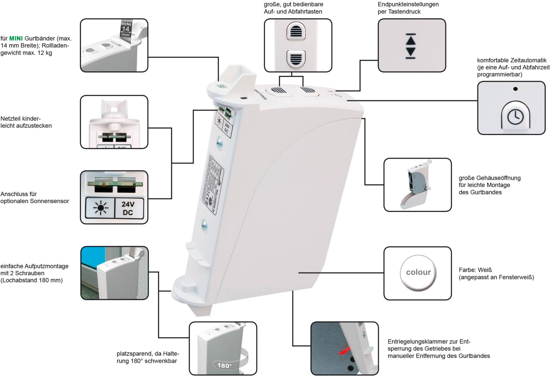 Schellenberg 10500 Rollodrive 35 Elektrischer Gurtwickler 14mm Zugkraft (max.) 12kg Aufputz