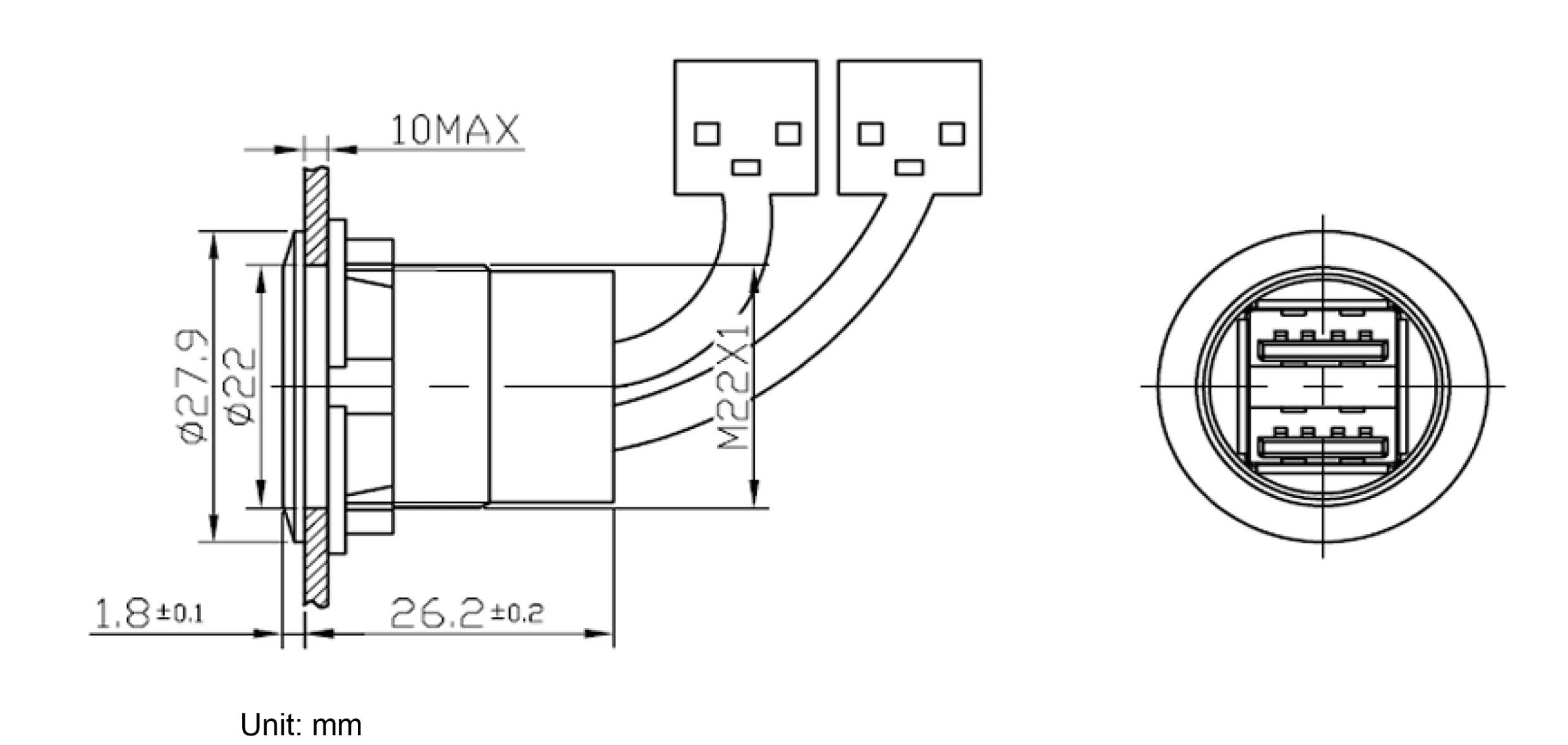 TRU Components USB-06-BK USB-Doppeleinbaubuchse 2.0 Buchse, Einbau, Adapter 2 x USB-Buchse Typ A auf 2 x USB-Stecker Typ A mit