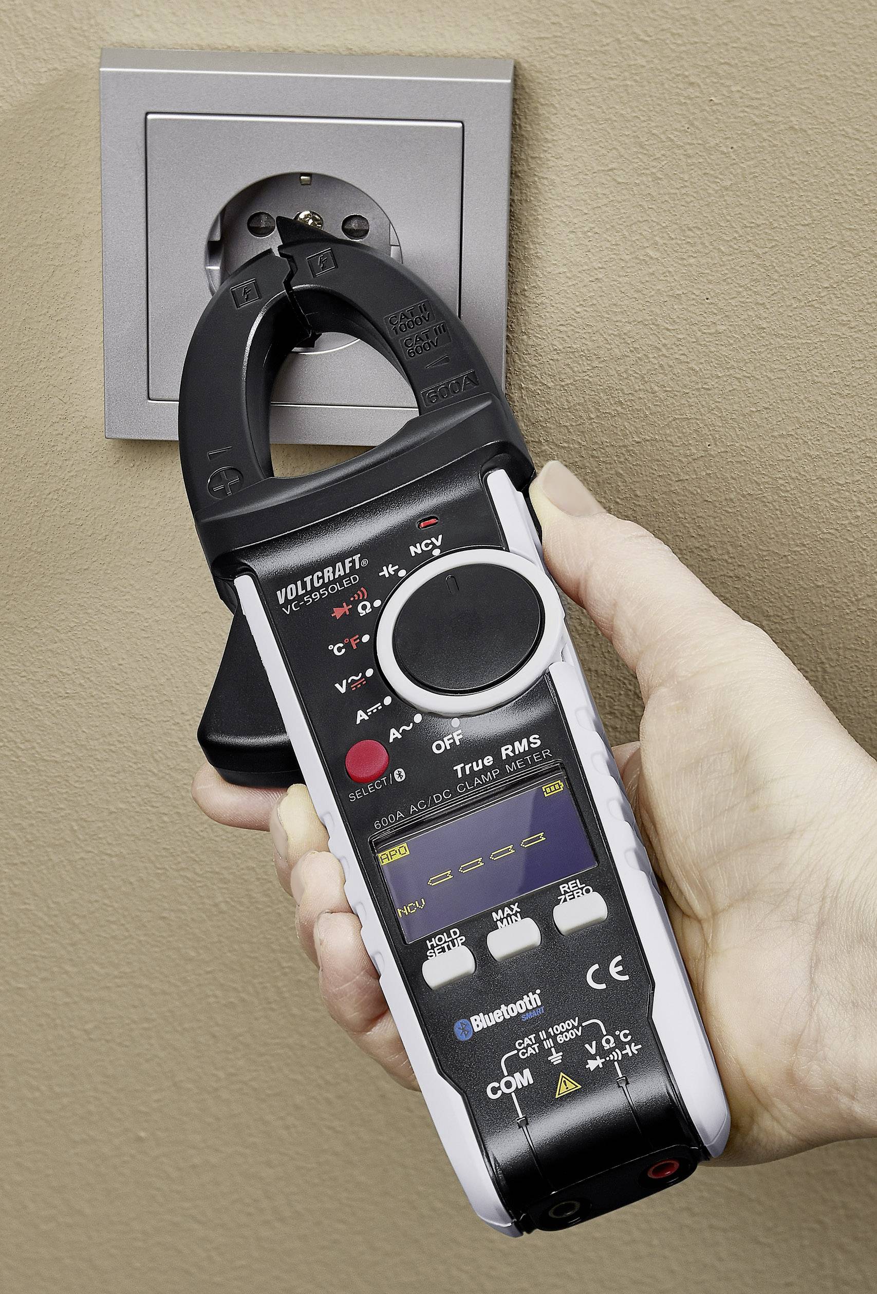 VOLTCRAFT VC-595OLED Stromzange digital OLED-Display CAT III 600 V, CAT II 1000V Anzeige (Counts): 6000