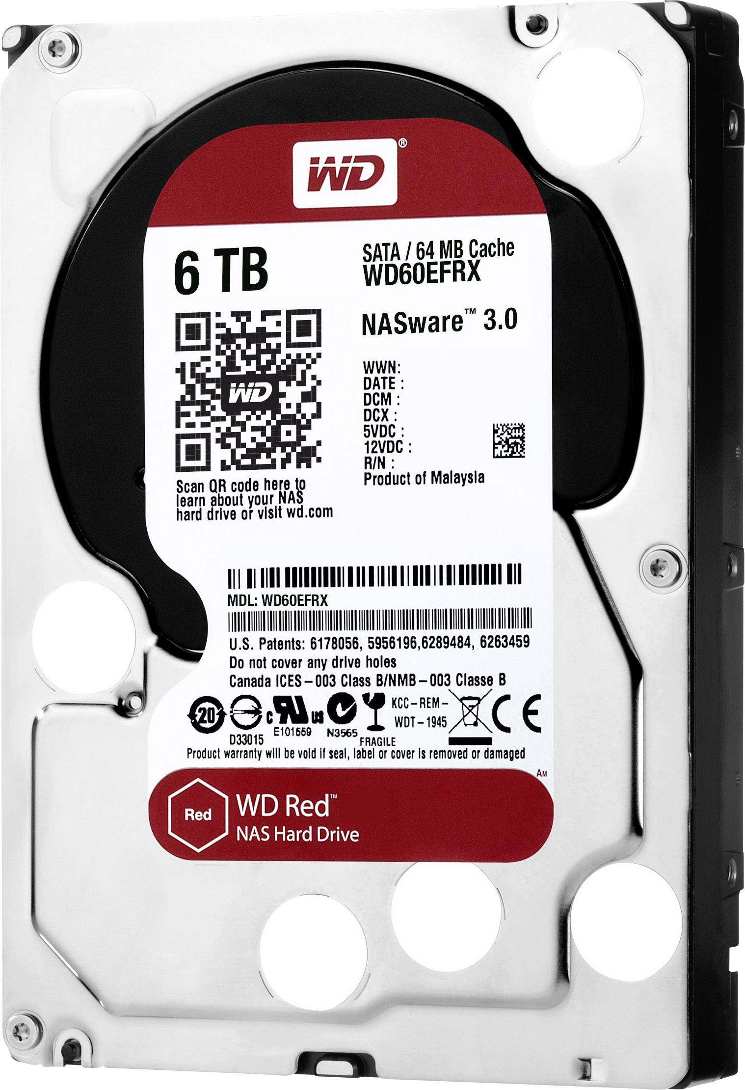 Western Digital WD Red™ Plus 6TB Interne Festplatte 8.9cm (3.5 Zoll) SAS 6 Gb/s WD60EFRX Bulk