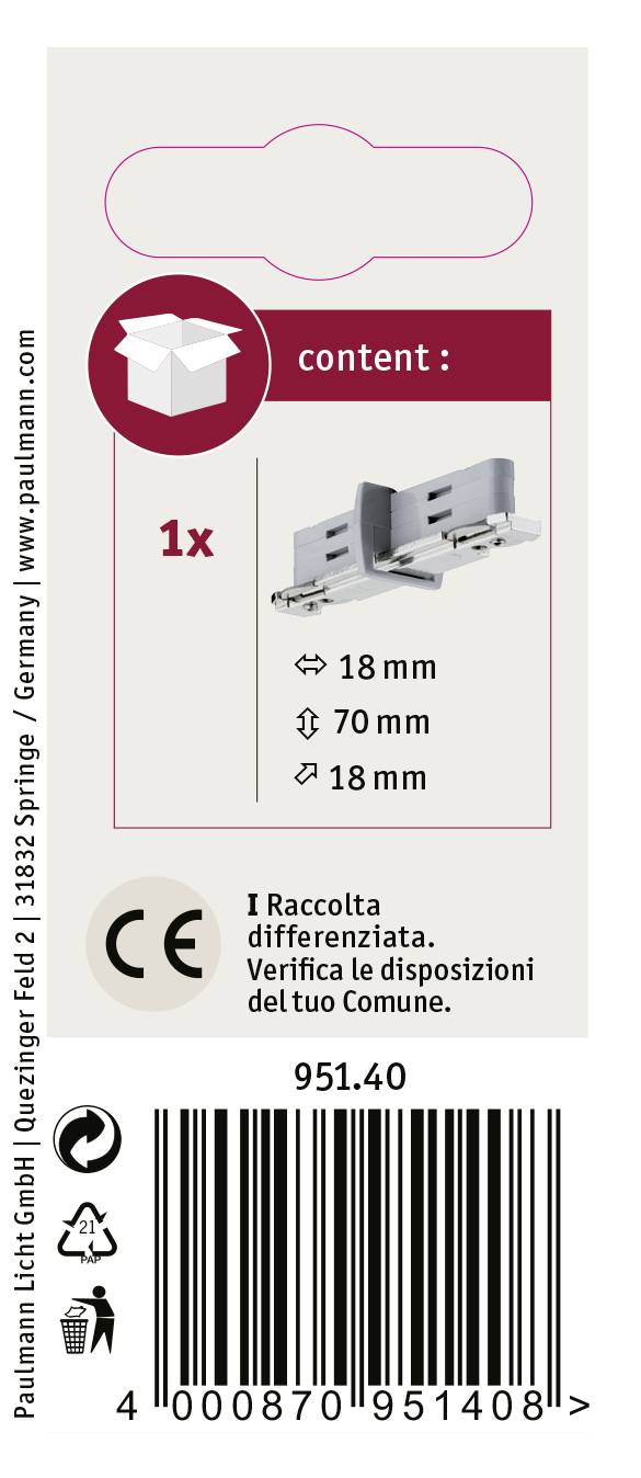 Paulmann URail System Light&Easy 95140 Hochvolt-Schienensystem-Komponente Stromtrenner Silber