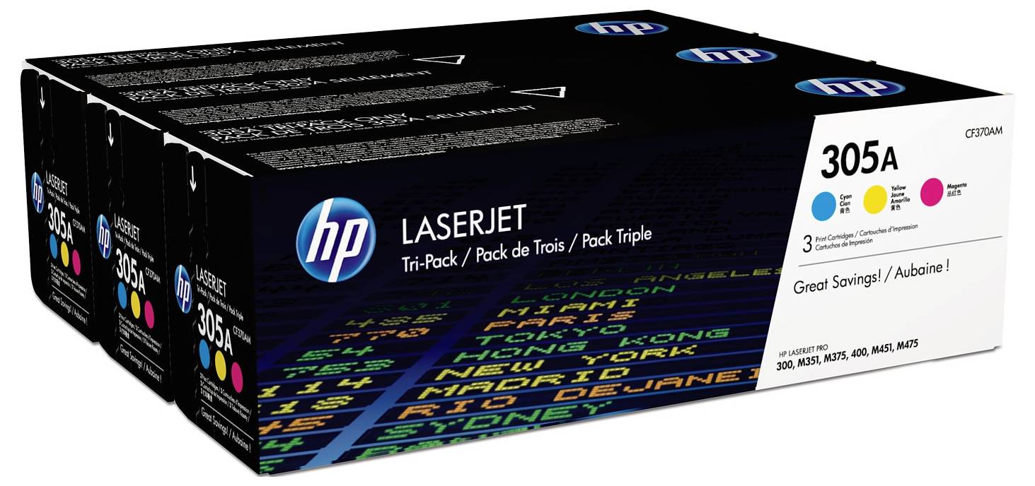 HP LaserJet 305A Drei-Pack Tonerbox-Set mit Cyan-, Gelb- und Magenta-Patronen für ausgewählte HP LaserJet-Drucker