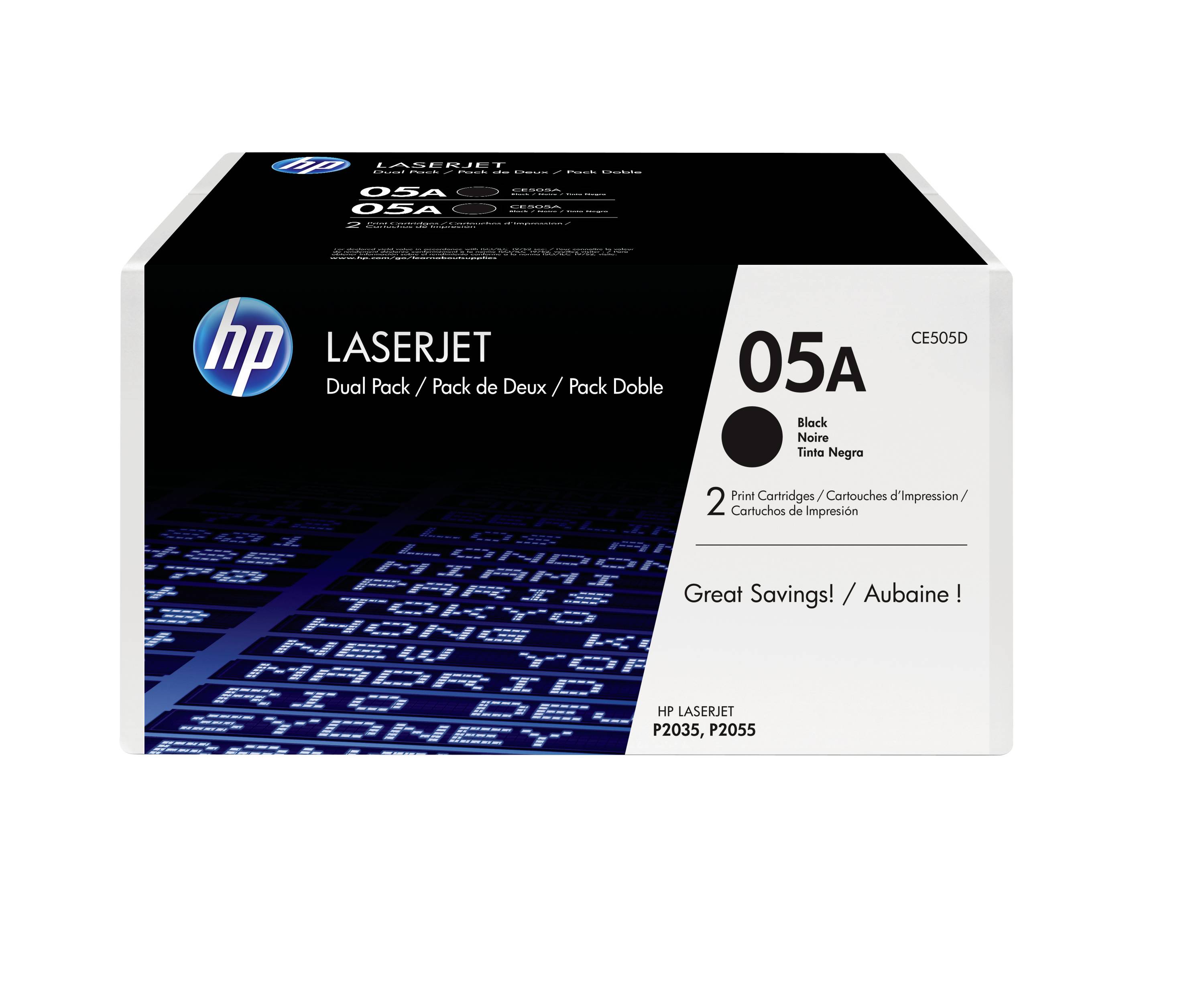 HP LaserJet 05A Schwarztonerkassette Doppelpack, Packung mit der Bezeichnung „Großartige Ersparnis!