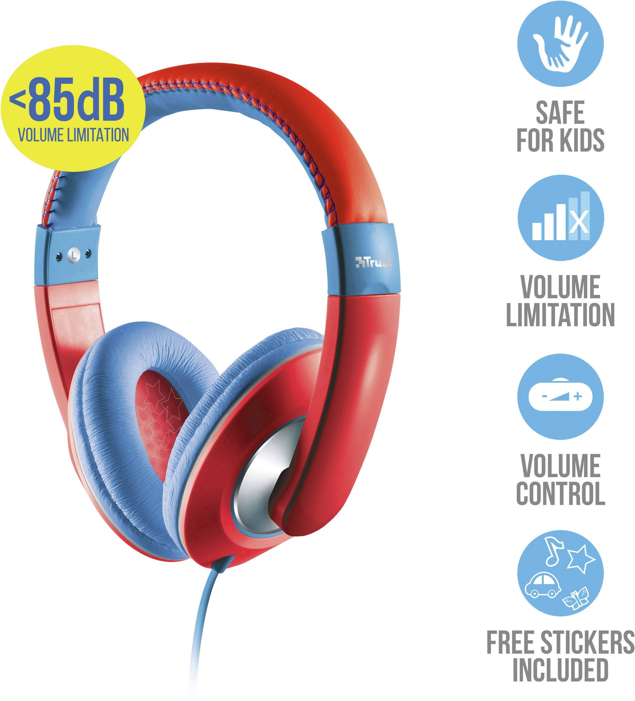 Trust Sonin Kinder Over Ear Kopfhörer Over Ear Lautstärkebegrenzung, Lautstärkeregelung Rot, Blau