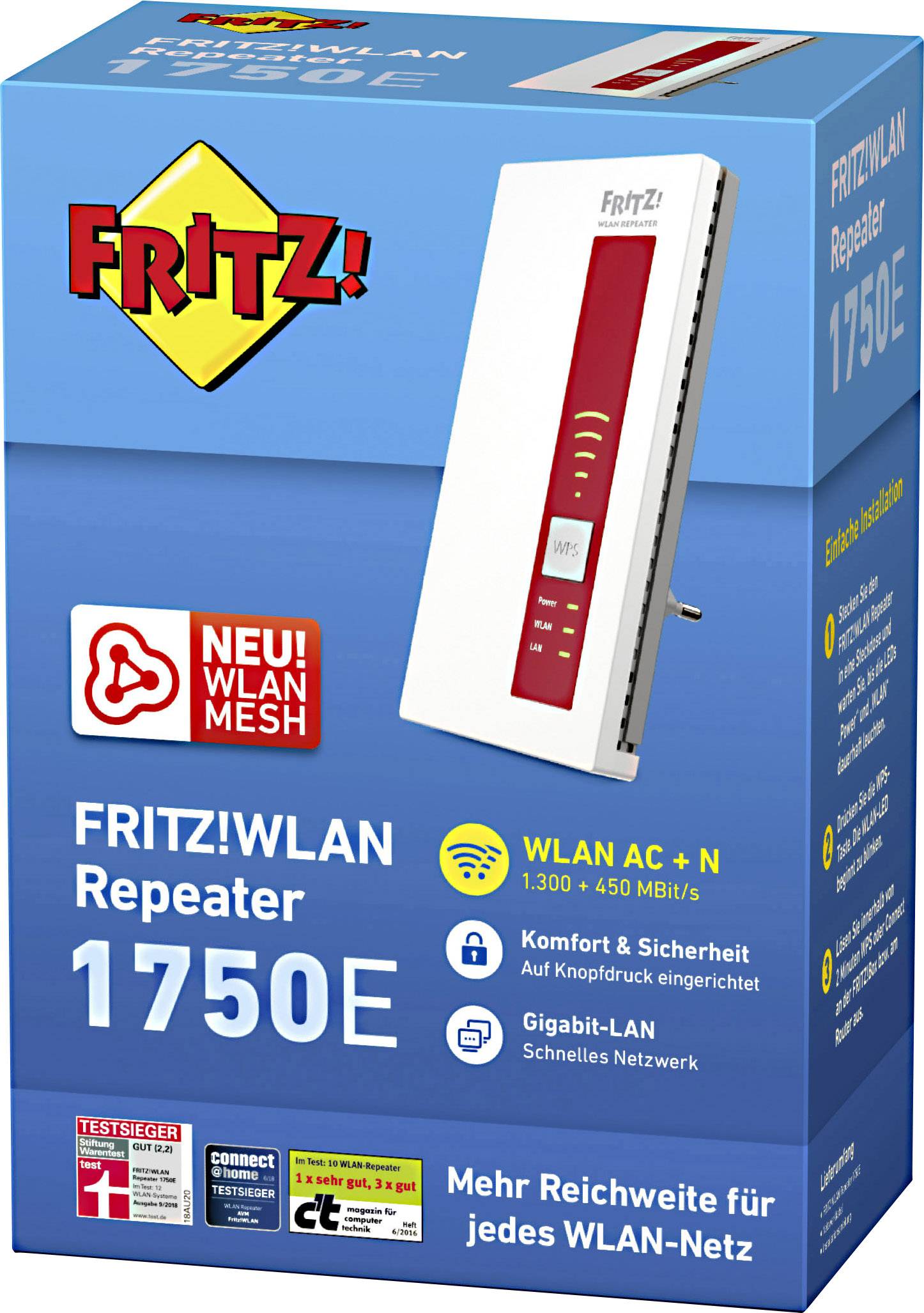 AVM FRITZ!WLAN Repeater 1750E WLAN Repeater 1.75 GBit/s 2.4GHz, 5GHz