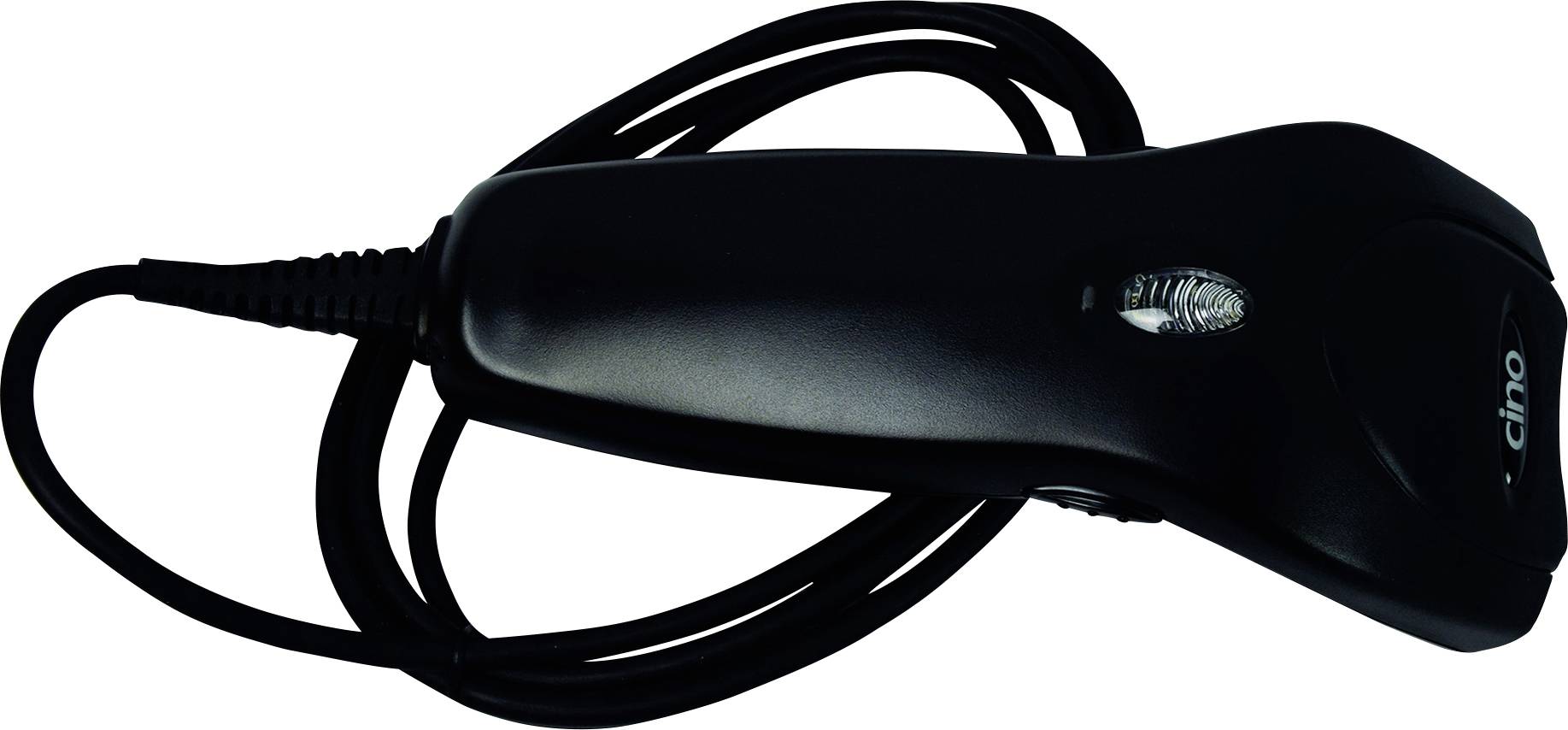 Schwarzer Handscanner mit Kabel, geeignet für das Scannen von Barcodes in Einzelhandels- oder Lagerumgebungen.