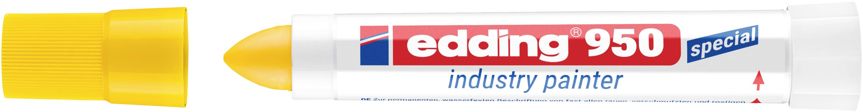 Gelbkappiger weißer Marker mit der Aufschrift „edding 950 special industry painter