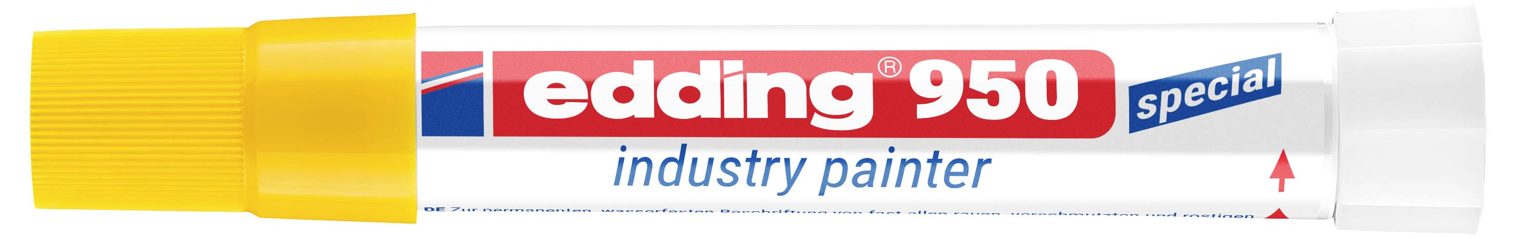 Gelb gefärbter edding 950 Spezial-Industriemarker, beschriftet mit „edding 950" und „Industriemarker".