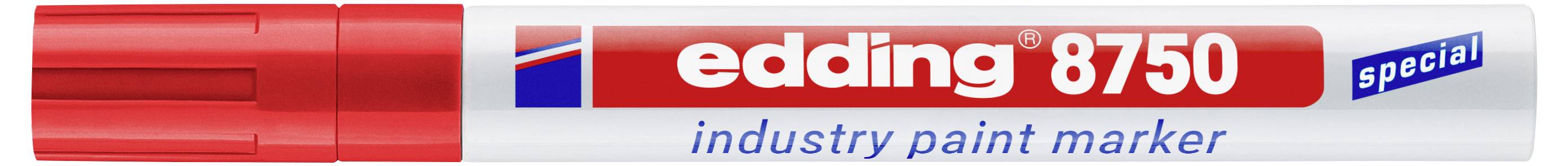 Red Edding 8750 Industriemarker mit blauem Spezial-Etikett.