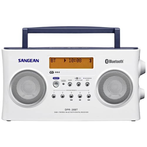 Sangean DPR-26 BT Kofferradio DAB+, UKW AUX, Bluetooth® Akku-Ladefunktion Weiß