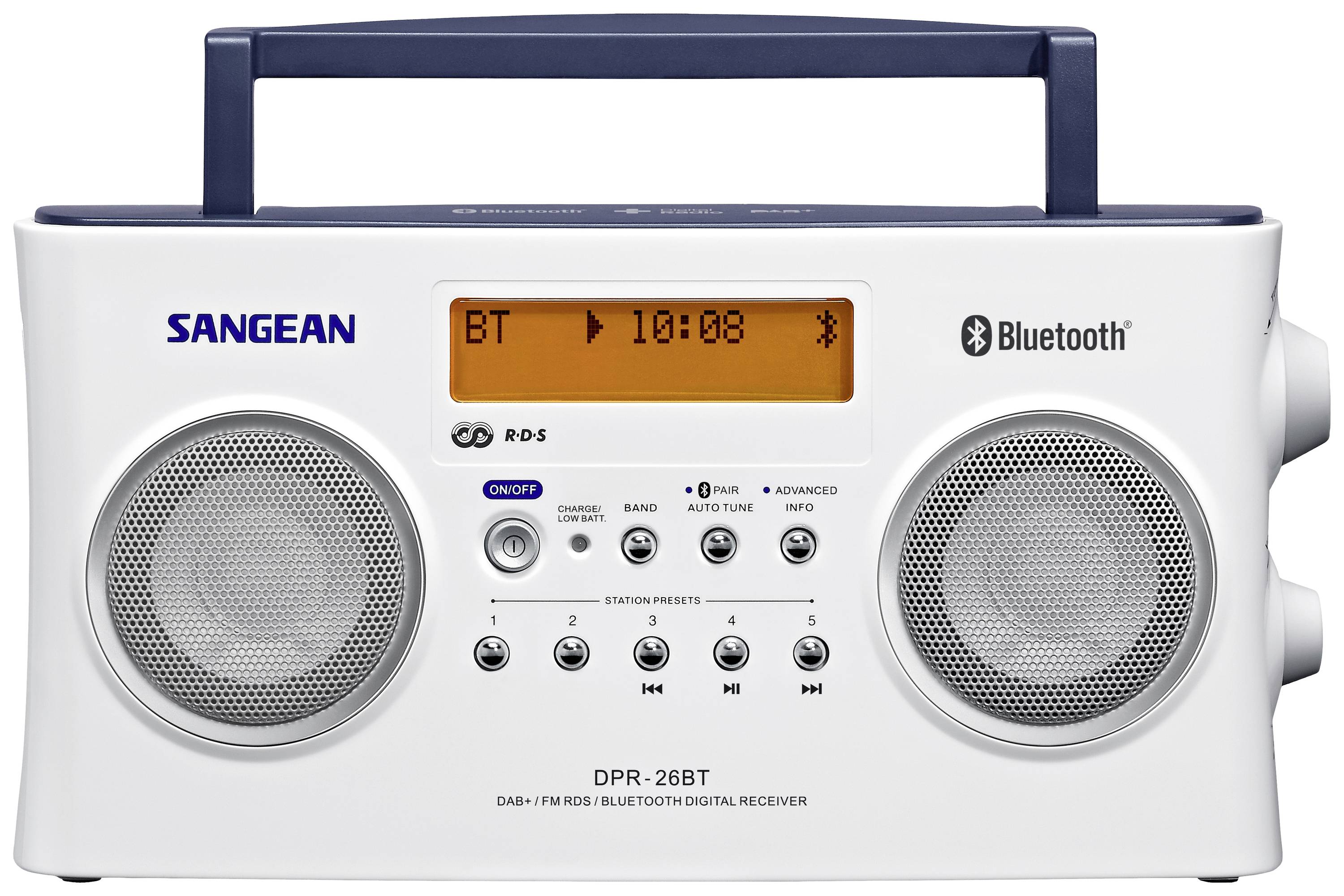 Sangean DPR-26 BT Kofferradio DAB+, UKW AUX, Bluetooth® Akku-Ladefunktion Weiß