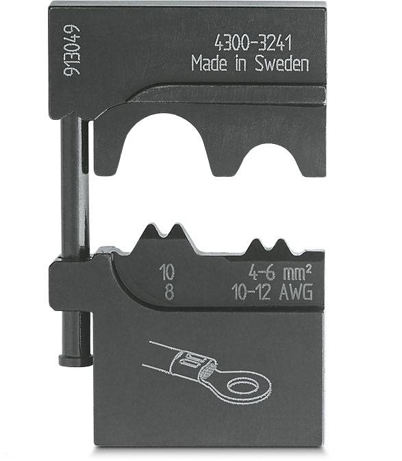 Crimpwerkzeug mit zwei Öffnungen für Kabelgrößen 4–6 mm² und 10–12 AWG, Aufschrift 'Made in Sweden'.