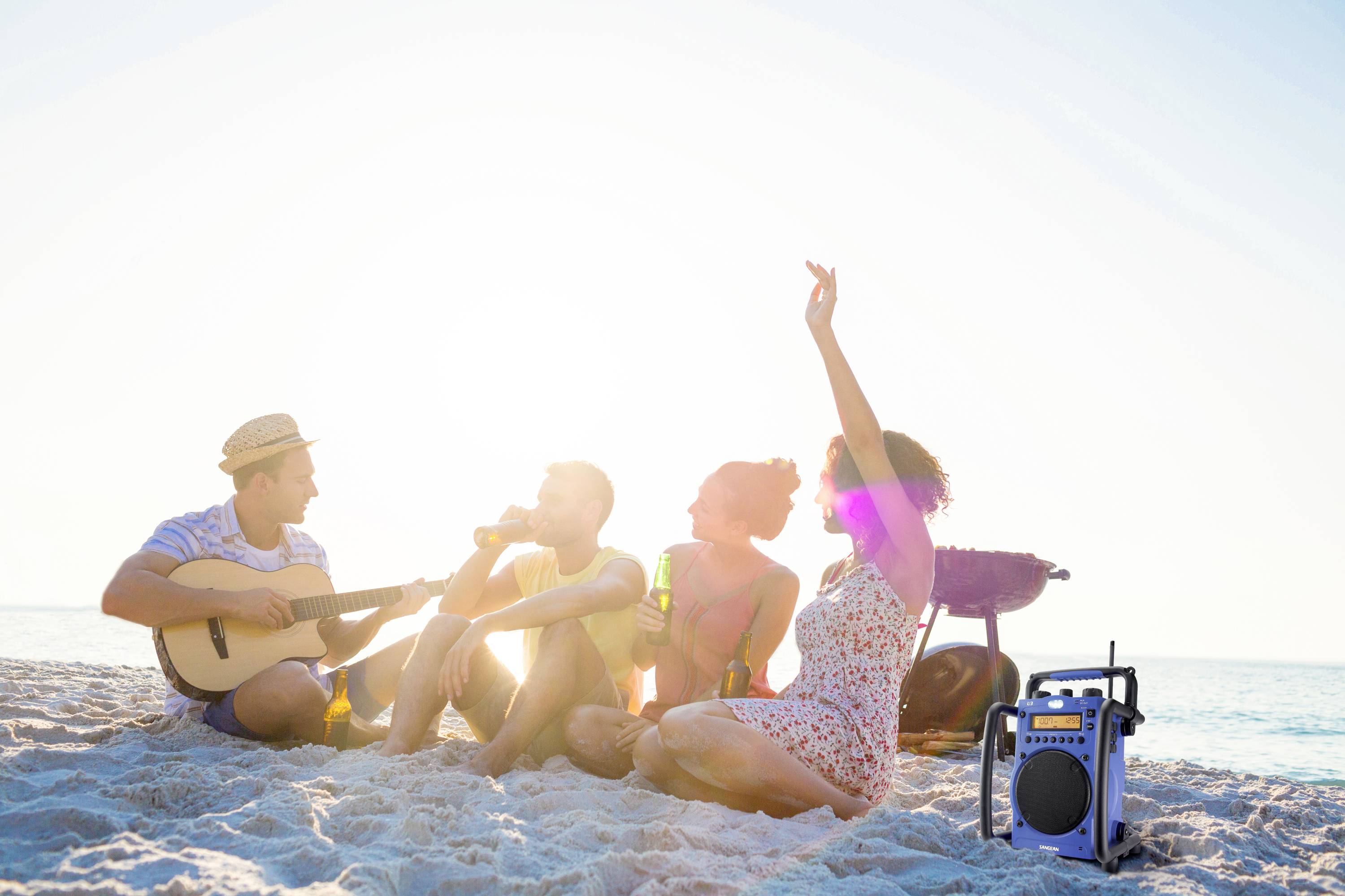 Sangean U-3 Baustellenradio UKW, MW AUX spritzwassergeschützt, staubdicht, stoßfest, Taschenlampe Blau