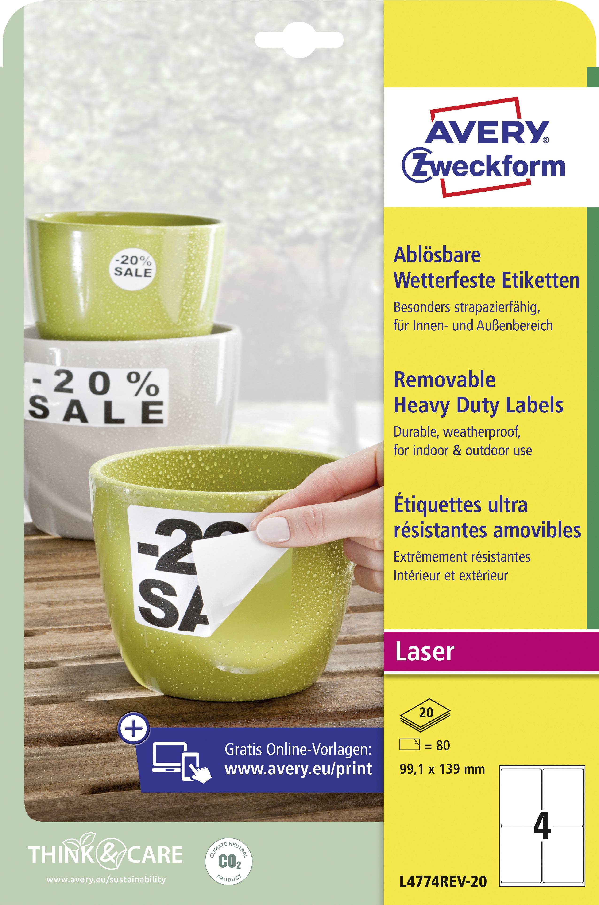 'Zwei grüne Tassen mit '20% SALE' Text, Avery Zweckform ablösbare wetterfeste Etiketten für innen und außen, Format: 99,1 x 139 mm.'