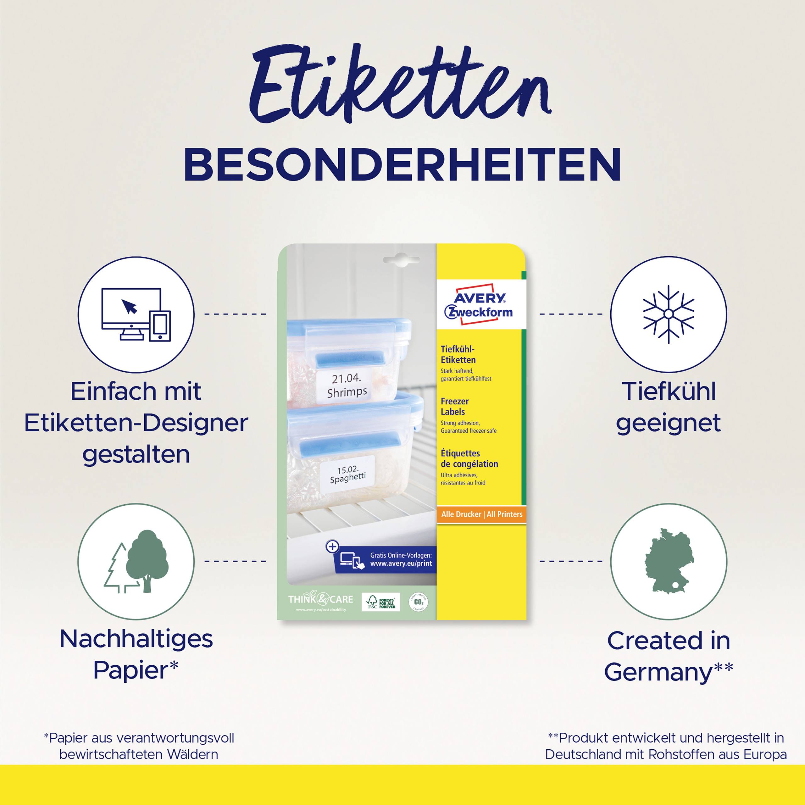 Avery-Zweckform L7970-25 Tiefkühl-Etiketten 63.5 x 33.9mm Papier Weiß 600 St. Permanent haftend Tintenstrahldrucker, Laserdrucker