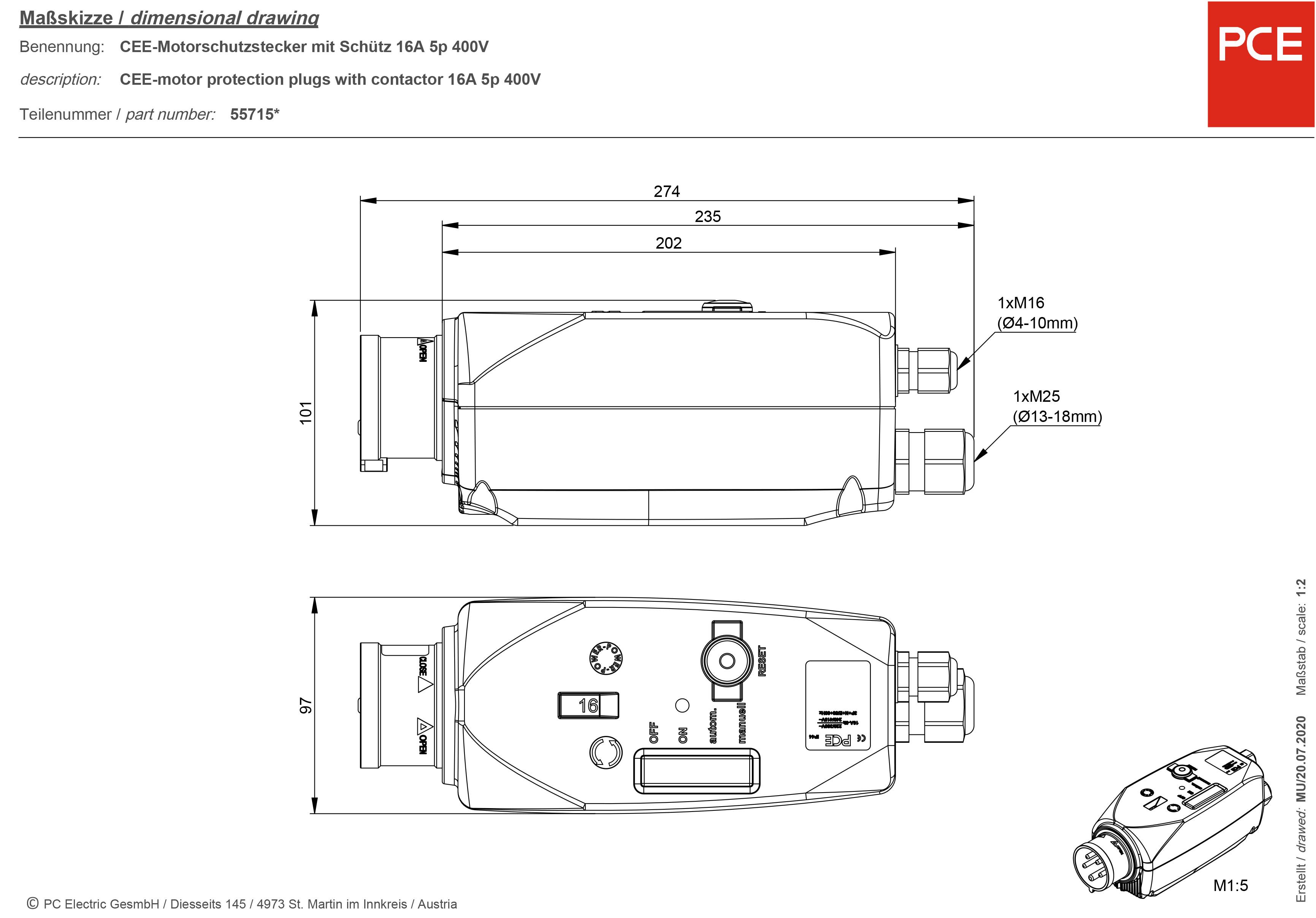 PCE 5571510000 CEE Motorschutzstecker 16A 5polig 400V 1St.