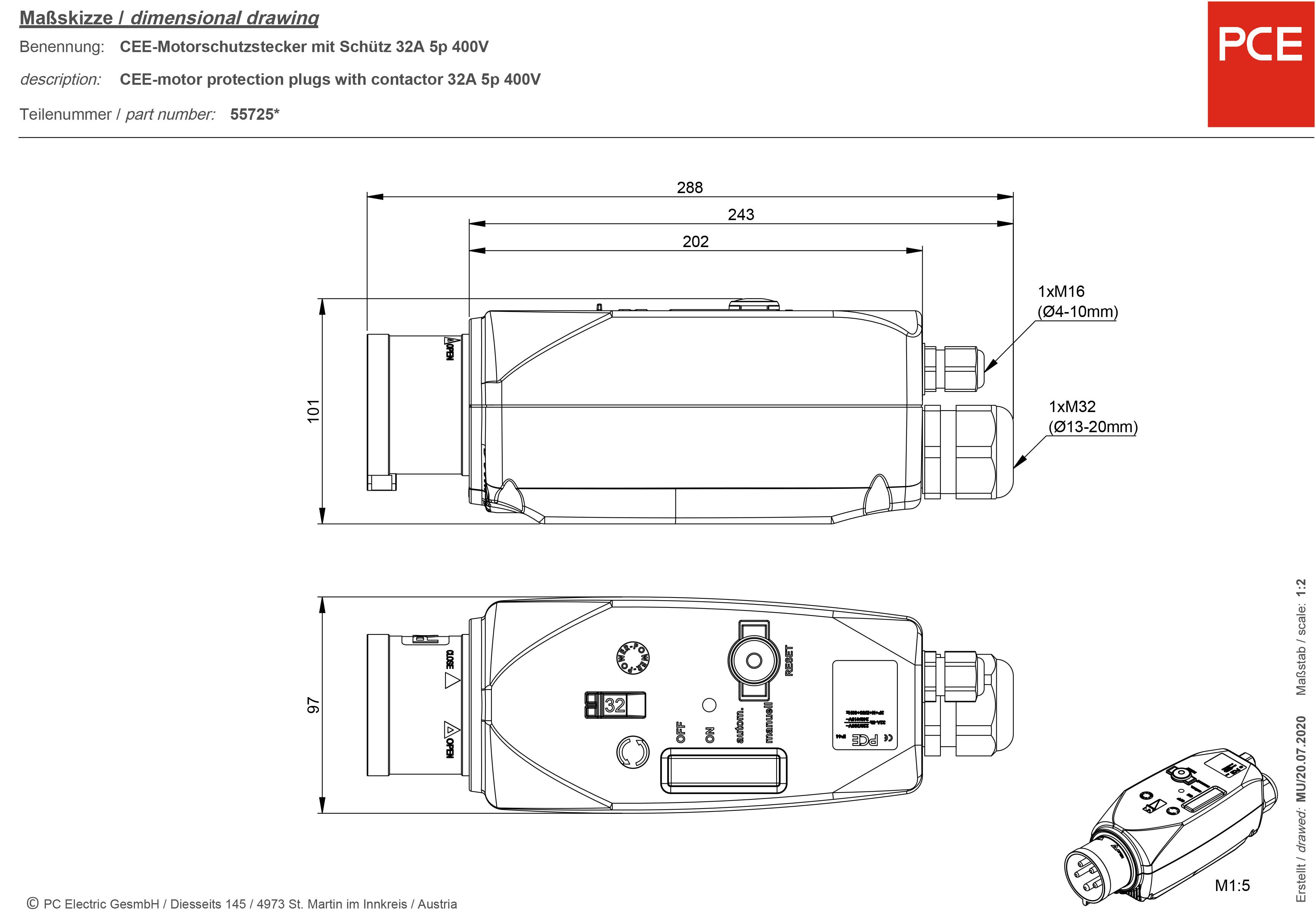 PCE 5572512000 CEE Motorschutzstecker 32A 5polig 400V 1St.