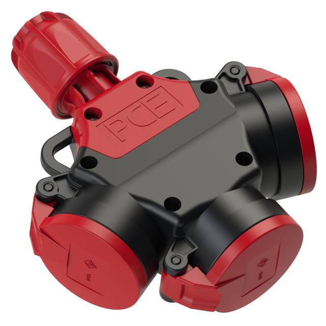 PCE 253622-s 3fach-Kupplung Gummi 230 V Schwarz, Rot IP44