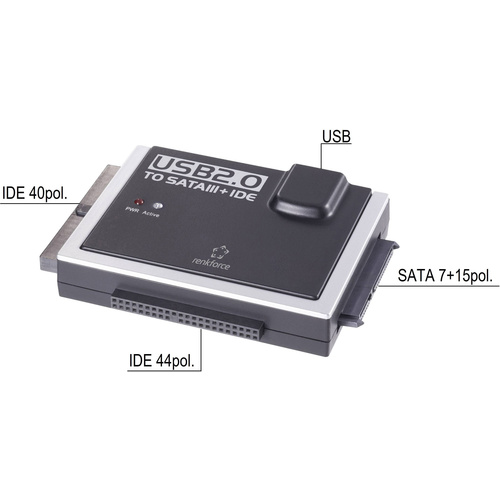 Renkforce Hard drives Adapter [1x USB 2.0 connector A - 1x IDE socket 40-pin, IDE socket 44-pin, SATA plug 7+15-pin]