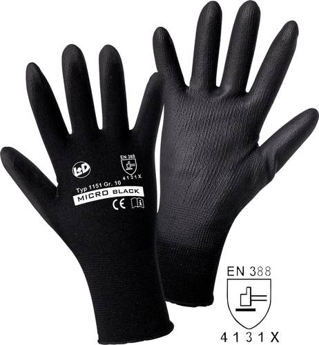 Worky L+D MICRO black Nylon-PU 1151 Nylon Arbeitshandschuh Größe (Handschuhe): 9, L EN 388:2016 CA
