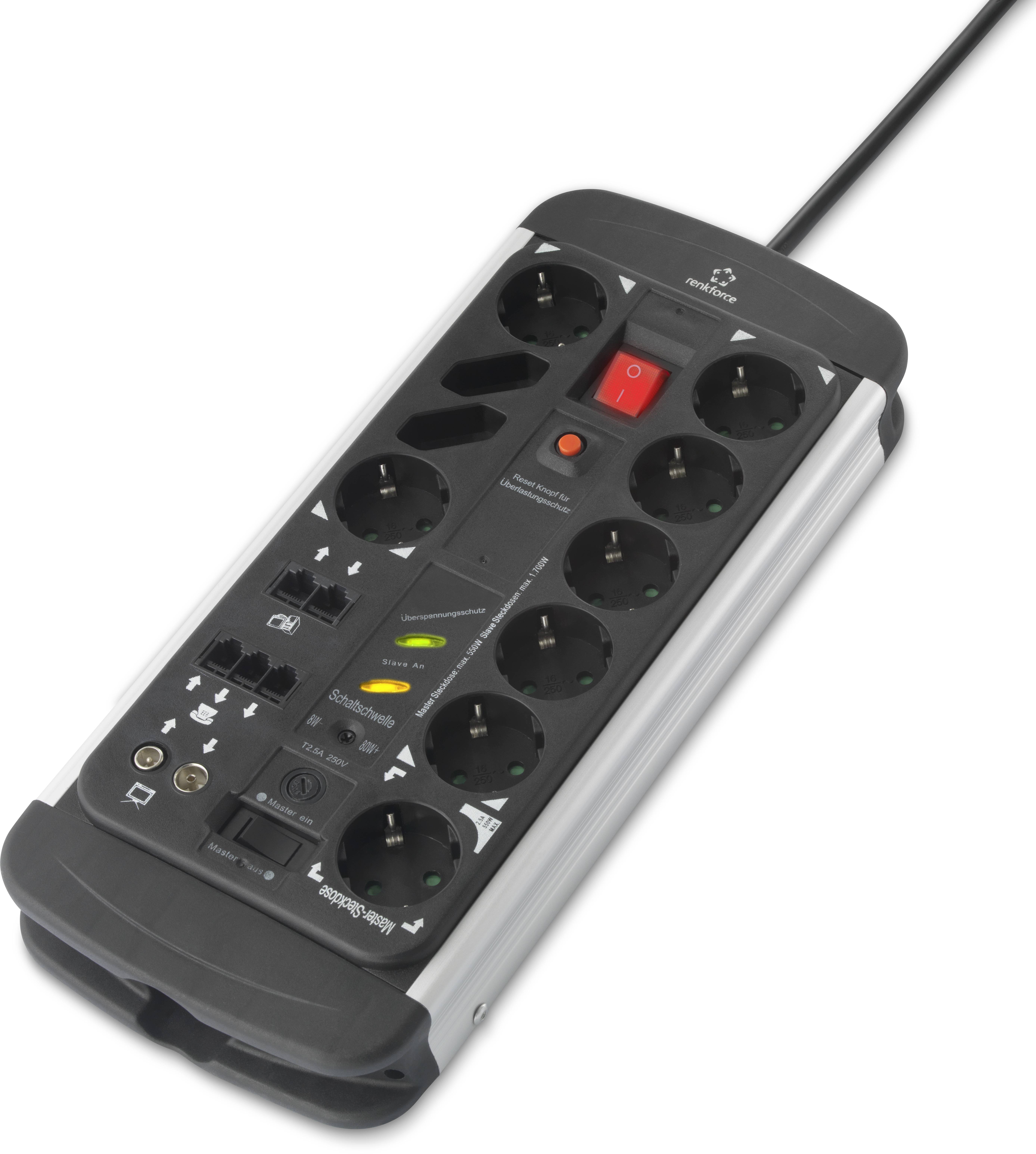 Renkforce 1015A-CMB-SXMS Master/Slave-Steckdosenleiste 10fach Schwarz, Aluminium Schutzkontakt 1St.