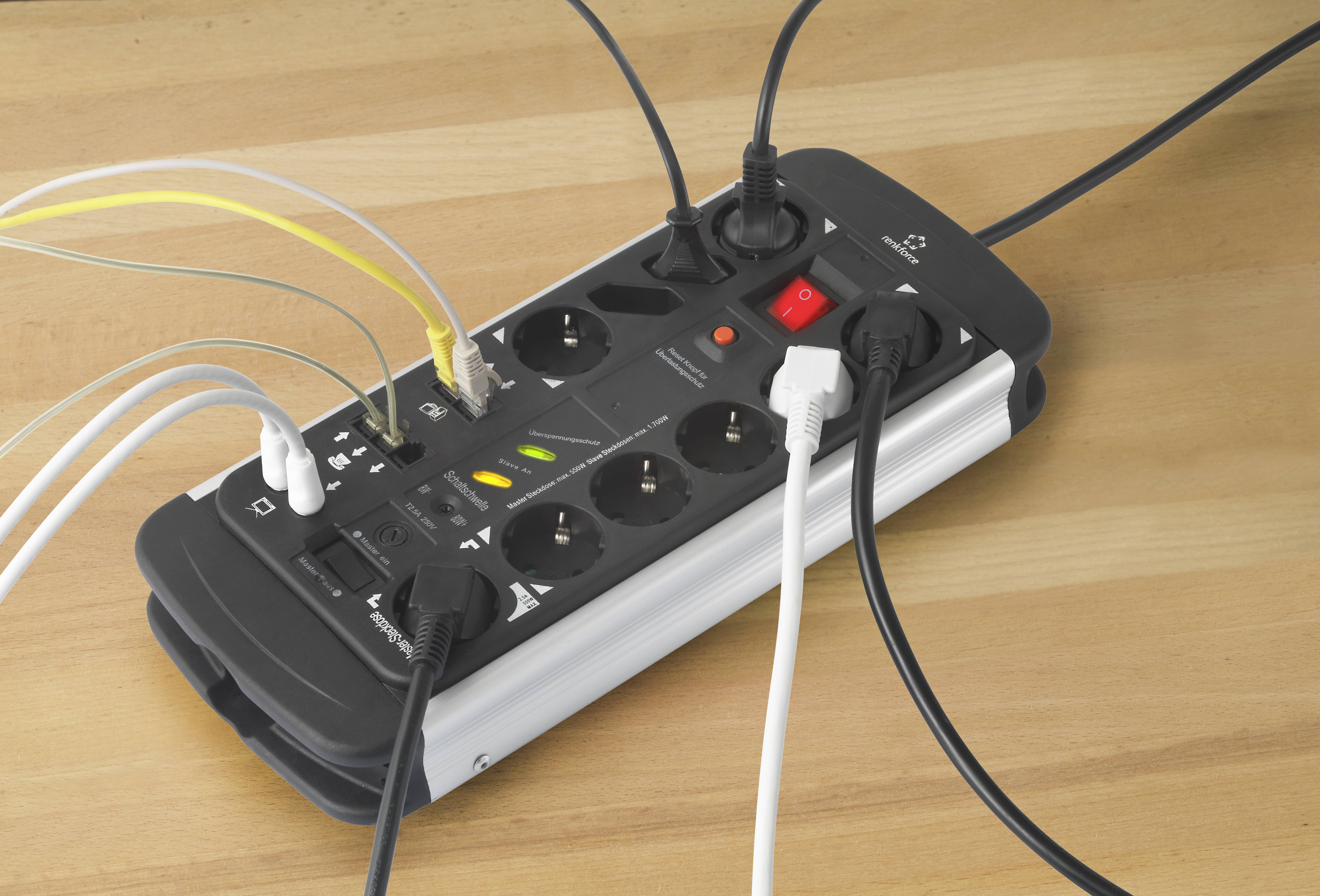 Renkforce 1015A-CMB-SXMS Master/Slave-Steckdosenleiste 10fach Schwarz, Aluminium Schutzkontakt 1St.