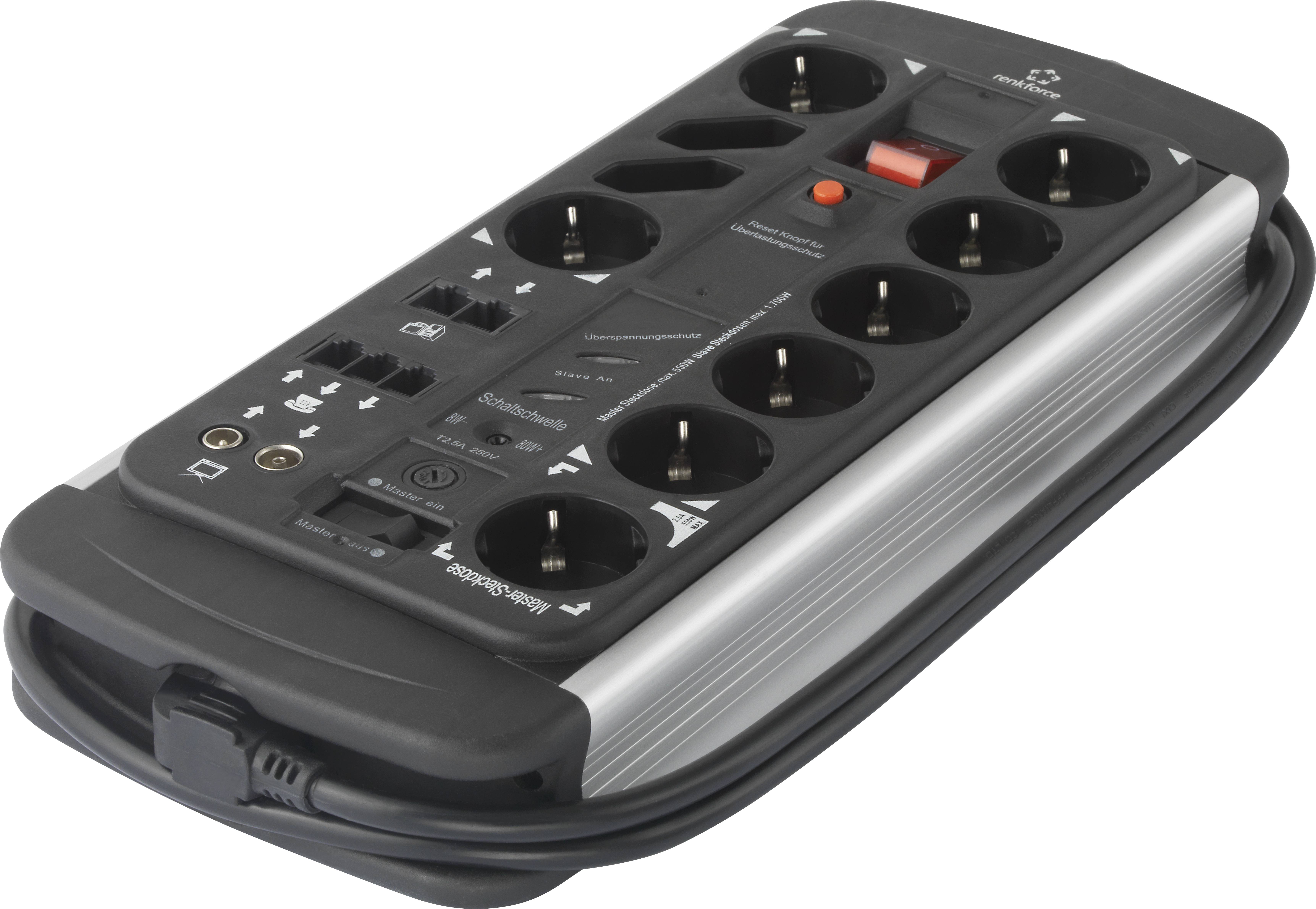 Renkforce 1015A-CMB-SXMS Master/Slave-Steckdosenleiste 10fach Schwarz, Aluminium Schutzkontakt 1St.