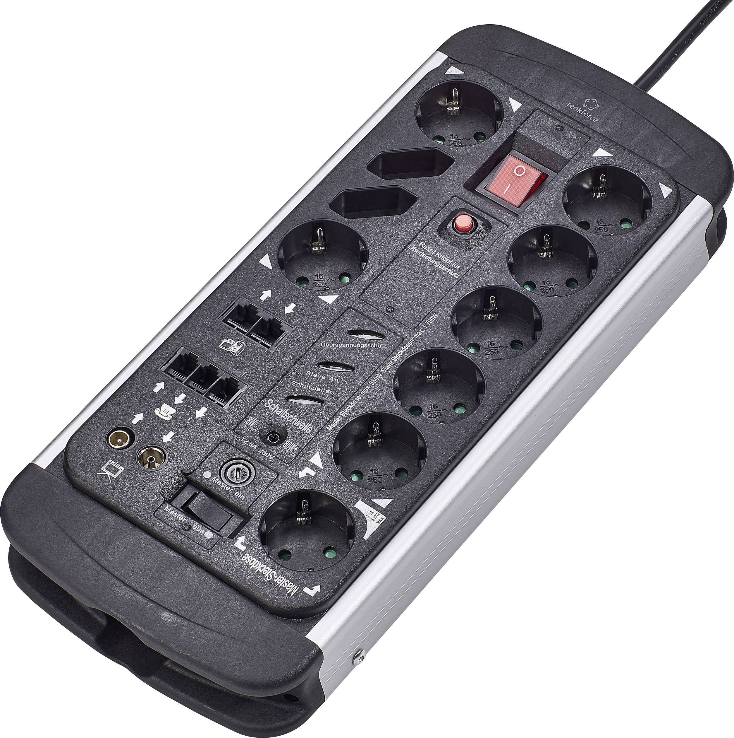 Renkforce 1015A-CMB-SXMS Master/Slave-Steckdosenleiste 10fach Schwarz, Aluminium Schutzkontakt 1St.