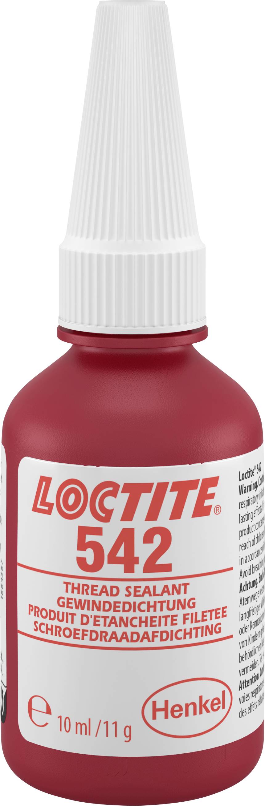 Rote Flasche LOCTITE 542, Gewindedichtung, 10 ml/11 g, von Henkel.