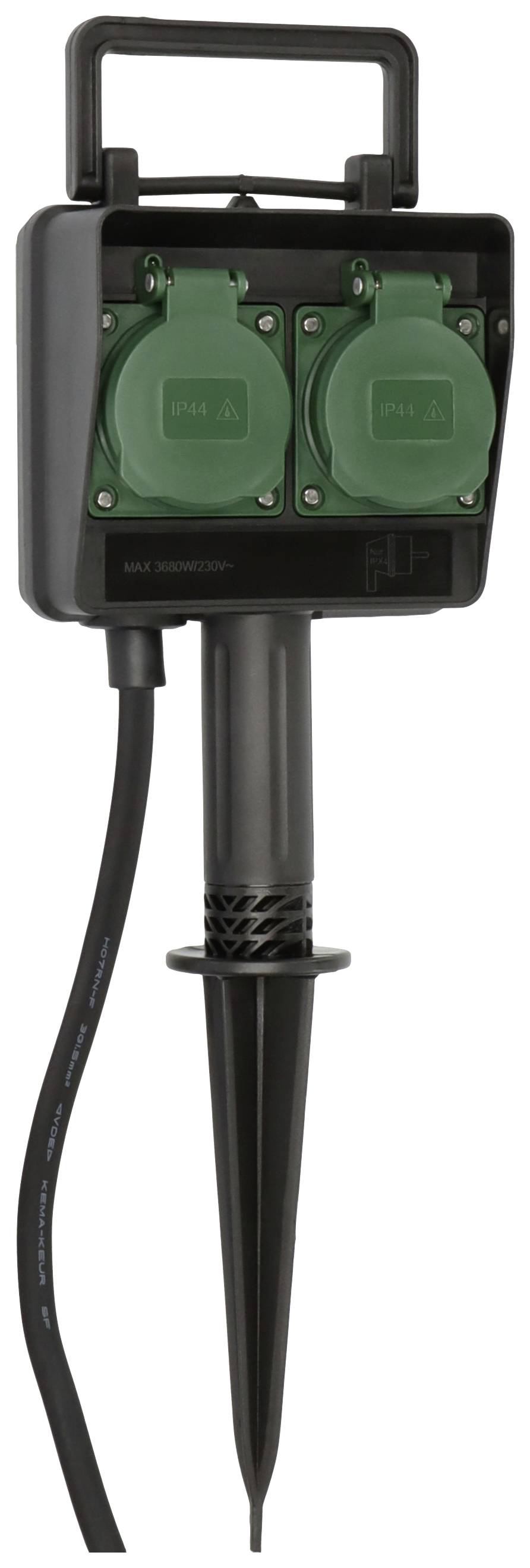 Brennenstuhl 1154430 Gartensteckdose 2fach Schwarz, Grün mit Erdspieß