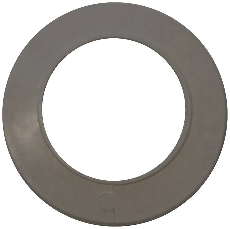 Rundes, graues, flaches Objekt mit mittiger, kreisförmiger Öffnung.